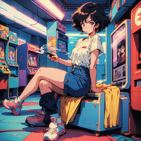 retro arcade anime girl, 80年代のanime atmosphere, 80s anime style, retro anime girls, 1980's anime style, retro anime images, anim...