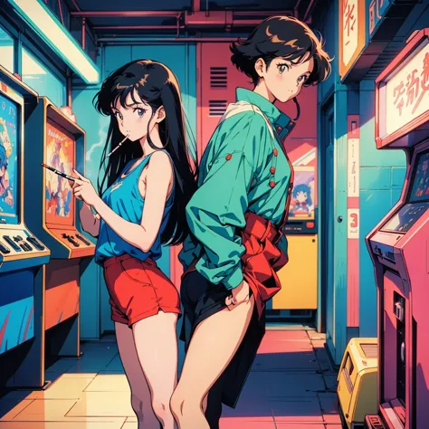 retro arcade anime girl, 80年代のanime atmosphere, 80s anime style, retro anime girls, 1980's anime style, retro anime images, anim...