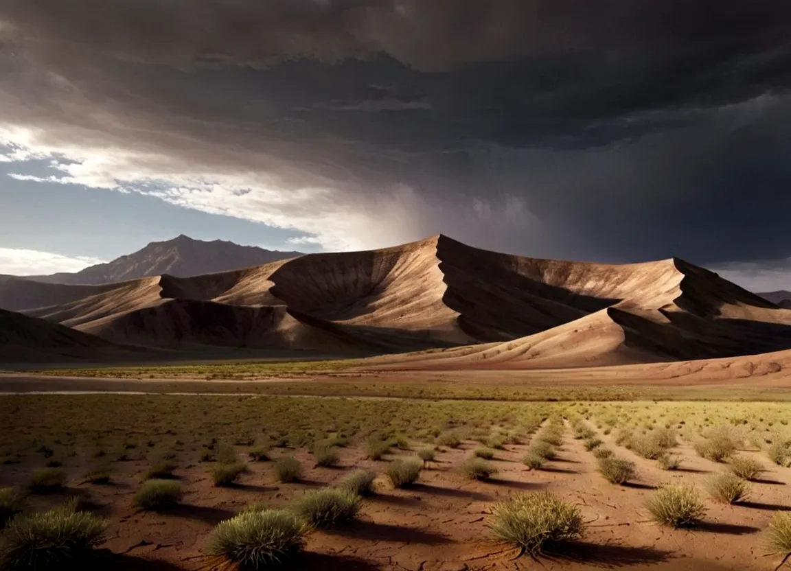 large arid dark mountains plateau, dark sky day, hd image, epic image