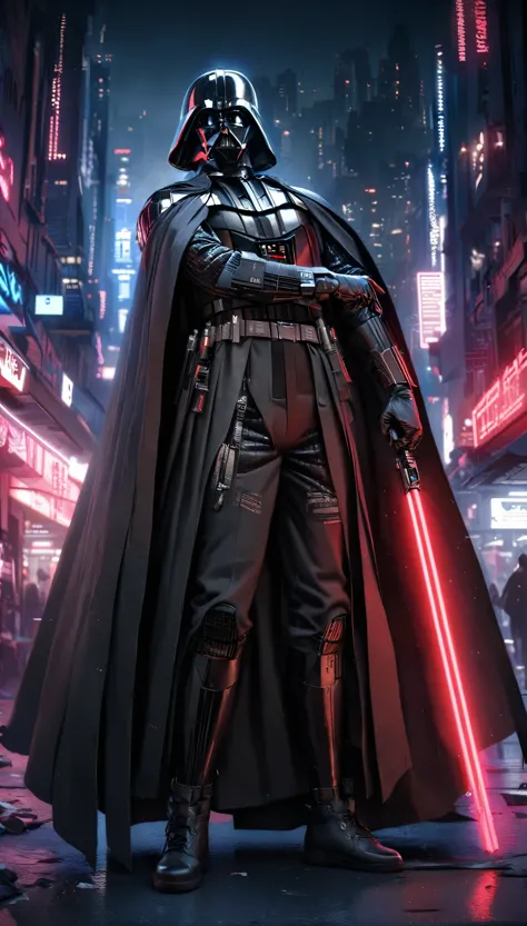 1boy,darth vader ,solo, cyberpunk style, (neon:1.2),masterpiece, intricate, highly detailed, majestic, digital photography, hdr,...