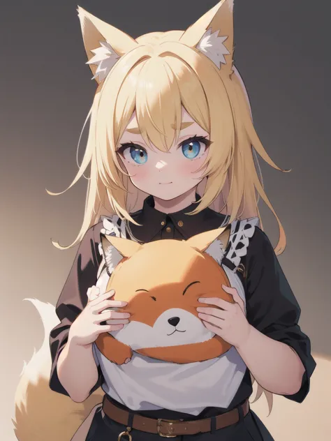 highest quality, masterpiece,1 girl,alone,yellow round eyebrows,blonde hair, big fox ears,((fox&#39;s tail)), ((very long green ...