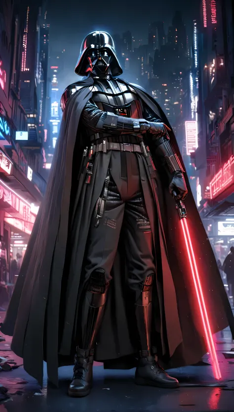 1boy,darth vader ,solo, cyberpunk style, (neon:1.2),masterpiece, intricate, highly detailed, majestic, digital photography, hdr,...