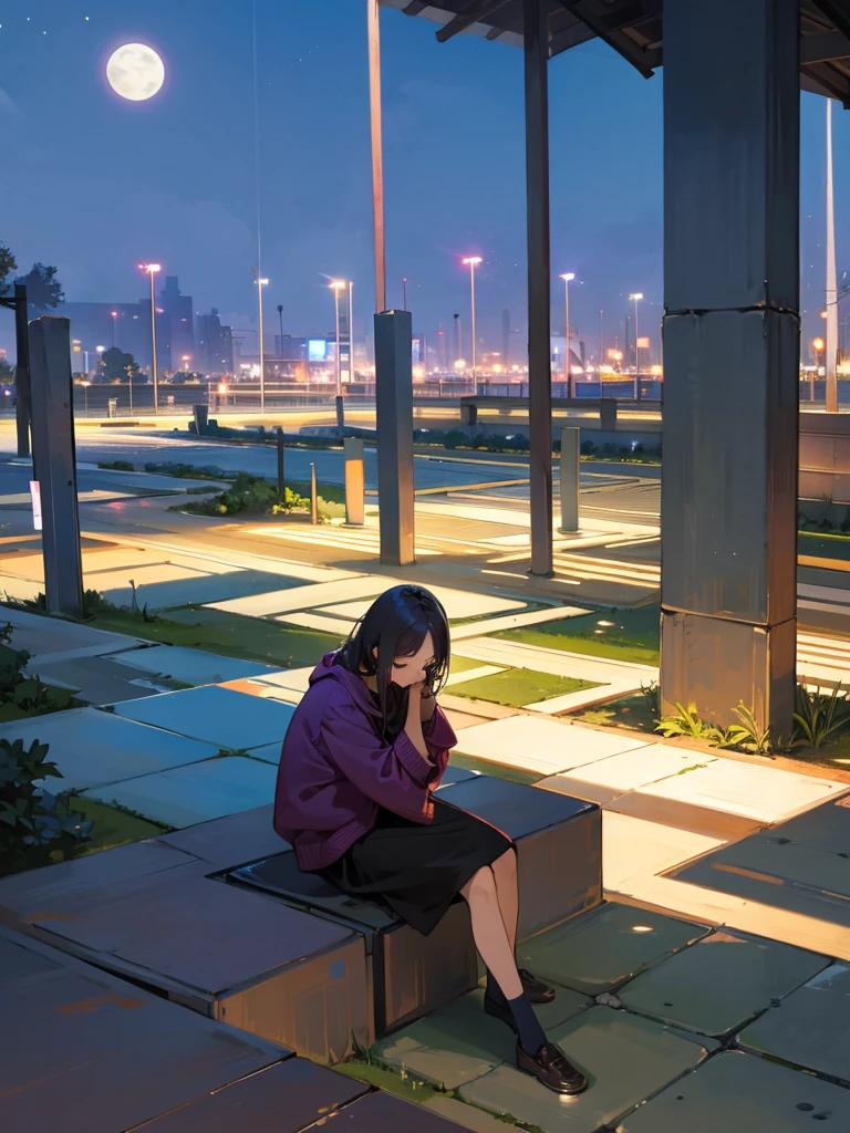 Sentada, en un parque, de noche, masturbandose, dedeandose