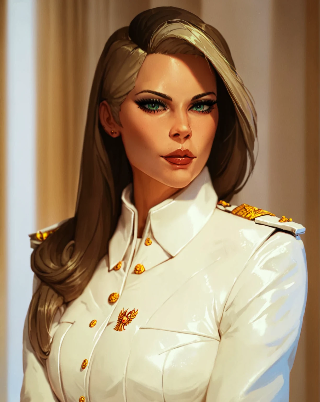 score_9, score_8_up, score_7_up, score_6_up, score_5_up, score_4_up, source_anime, melania trump 1girl seductive gorgeous female platinum blonde, solo,, warhammer_40k_commissar, girl, white uniform, hentai
 