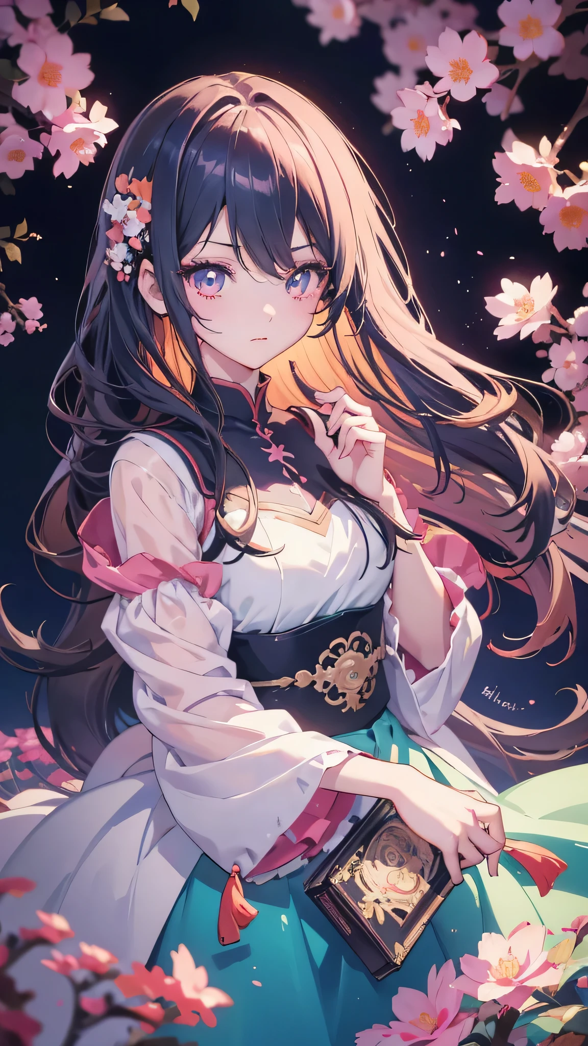 Garota estilo anime com cabelos longos e flores, waifu de anime fofo em um lindo vestido, Lindas garotas de anime, Arte digital fofa e detalhada, lindos retratos de anime, guweiz no pixiv artstation, Arte em estilo Gweiz, guweiz no artstation pixiv, arte digital detalhada de anime, estilo anime 4K