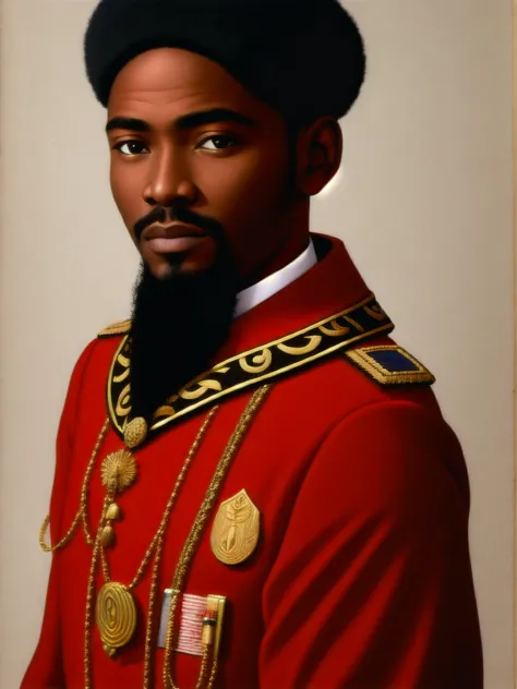 detailed and realistic portrait of african general oligui in costume, with white background, son dessin au trait à l&#39;encre f...