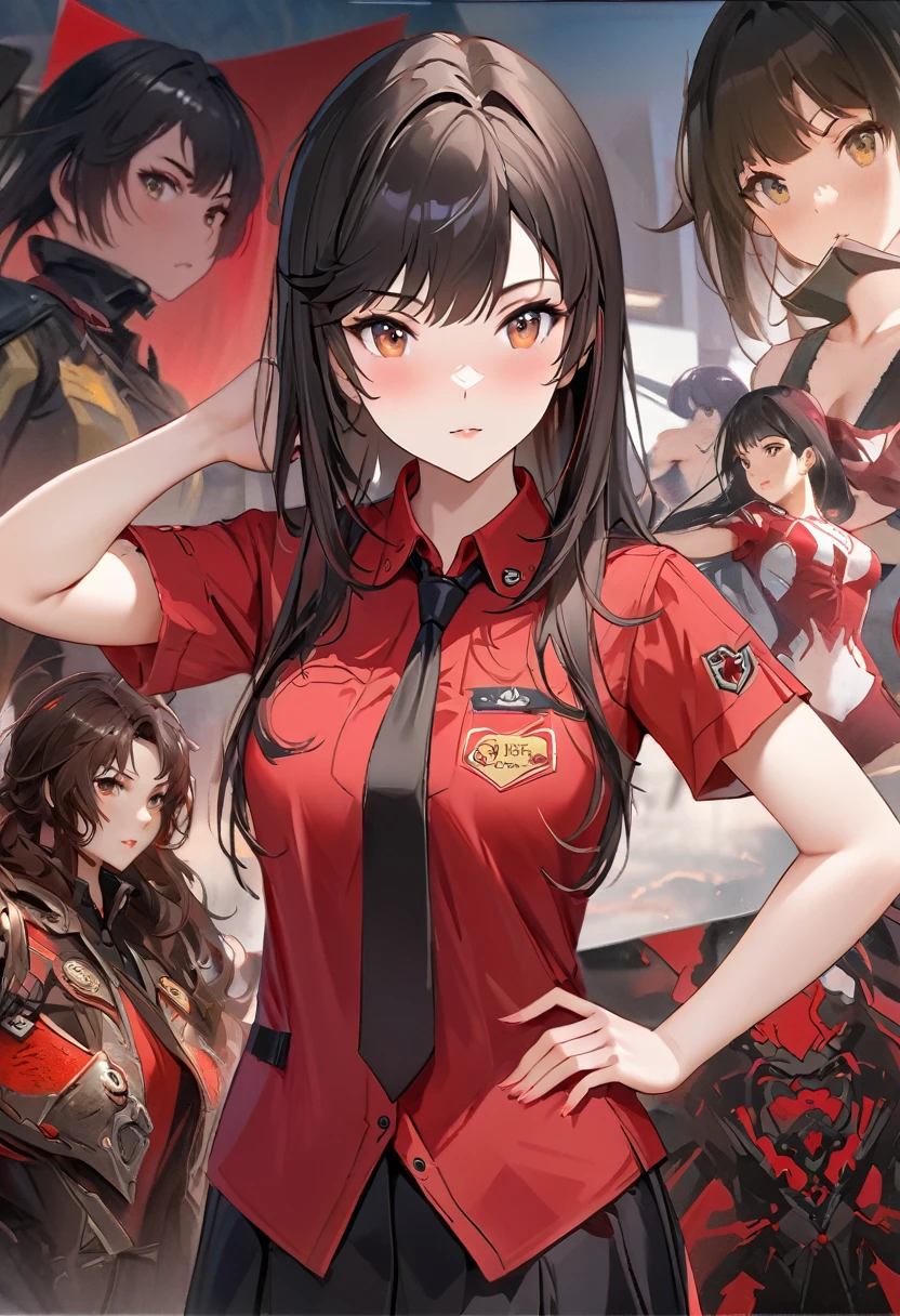 Anime girl wearing red shirt and black tie posing for photo, author：Yang Jie, extremely detailed type germ, Rin Harusaka, type germ jsc, guweiz style artwork, Beautiful digital artwork, type germ. high detail, range murata and type germ, style type germ, Most models | type germ