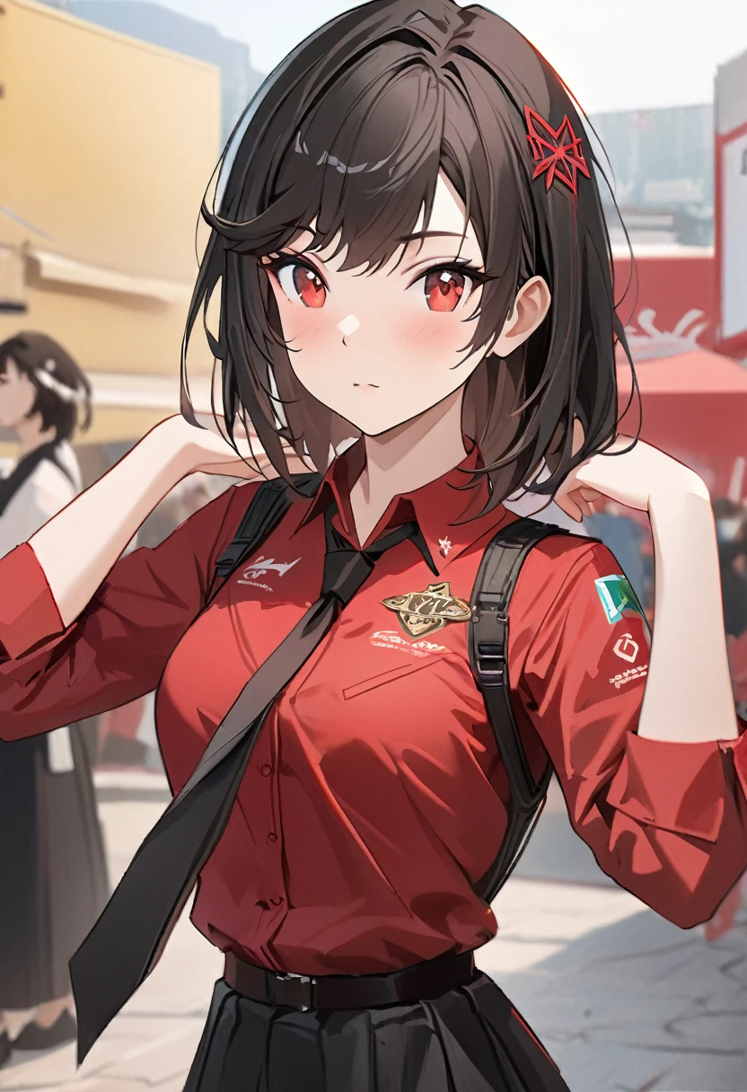 Anime girl wearing red shirt and black tie posing for photo, author：Yang Jie, extremely detailed type germ, Rin Harusaka, type germ jsc, guweiz style artwork, Beautiful digital artwork, type germ. high detail, range murata and type germ, style type germ, Most models | type germ