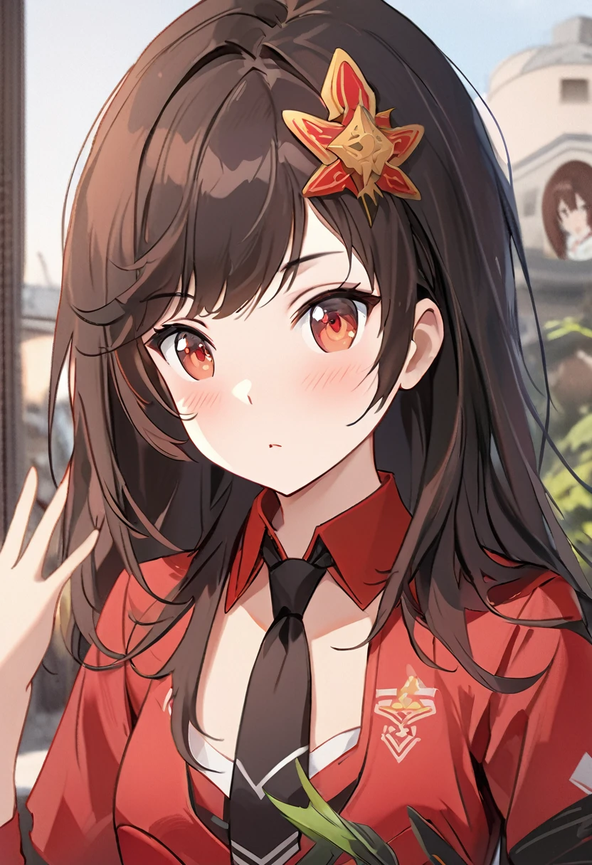 Anime girl wearing red shirt and black tie posing for photo, author：Yang Jie, extremely detailed type germ, Rin Harusaka, type germ jsc, guweiz style artwork, Beautiful digital artwork, type germ. high detail, range murata and type germ, style type germ, Most models | type germ