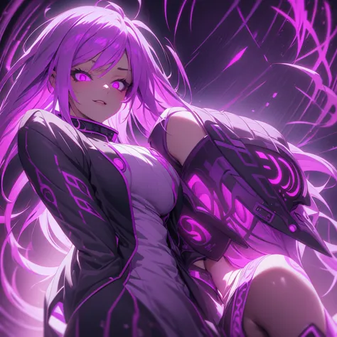 a beautiful anime girl, full body portrait, neo neon purple and pink lighting, detailed face and eyes, colorful cyberpunk enviro...