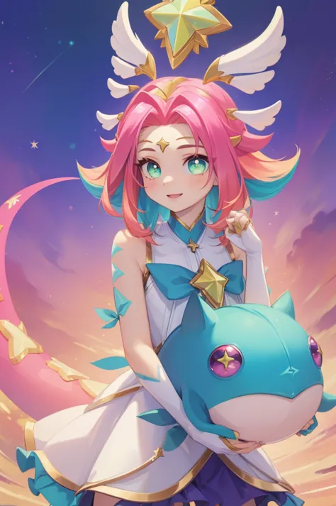 (masterpiece:1.4), (best quality:1.2), star guardian neeko, 1girl, multicolored hair, dress, star guardian \(league of legends\)...