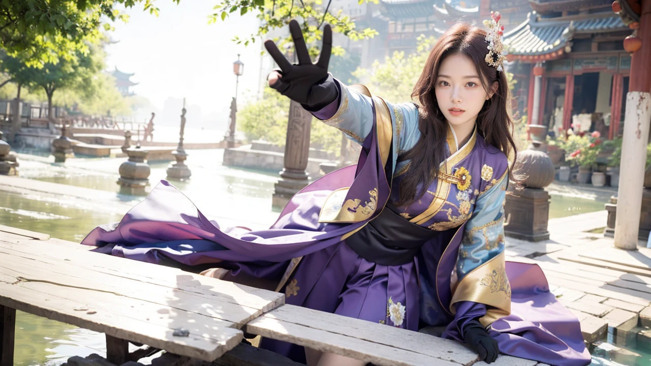 Une fille, costume chinois ancien, tout le corps, Soleil, visage clair, fond blanc propre, chef-d&#39;œuvre, Super détail, composition épique, Ultra HD, Haute qualité, extrêmement détaillé, art officiel, fond d&#39;écran uniforme 8k, Super détail, 32k, Réaliste.