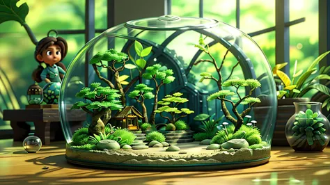 「１Encased in two glass domes、A beautiful and delicate terrarium。Mr.々Various kinds of green plants are harmoniously arranged、Smal...