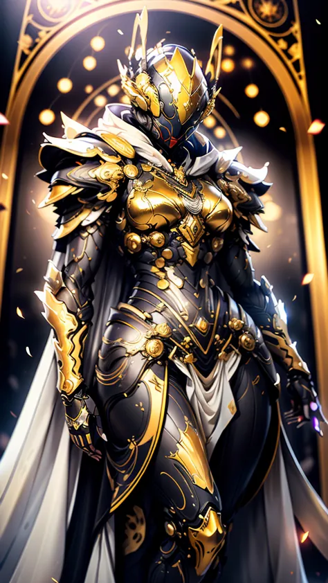 A woman adorned in fantasy-style full-body armor, a crown-concept fully enclosed helmet that unveils only her eyes, a composite ...