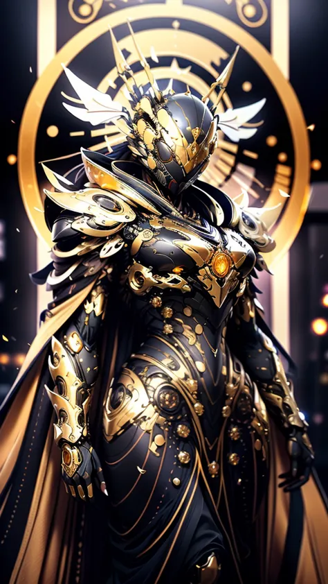 A woman adorned in fantasy-style full-body armor, a crown-concept fully enclosed helmet that unveils only her eyes, a composite ...