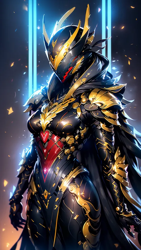 A woman adorned in fantasy-style full-body armor, a crown-concept fully enclosed helmet that unveils only her eyes, a composite ...