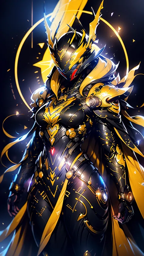 A woman adorned in fantasy-style full-body armor, a crown-concept fully enclosed helmet that unveils only her eyes, a composite ...