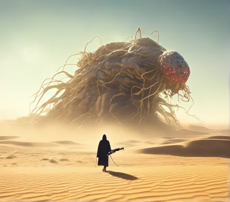Big Bacteria Drone Monster Men on Desert 