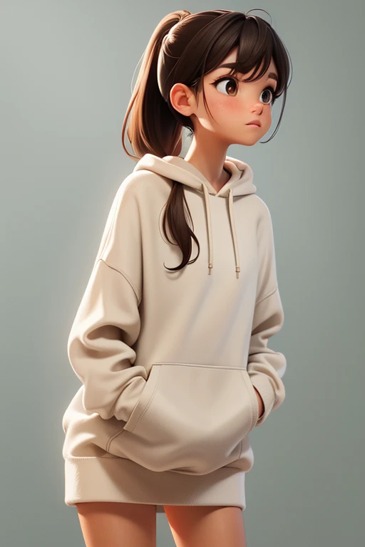 0 year old female, Brown Hair, Brown eyes，ponytail，White hoodie，No pants，White cotton bear panties，