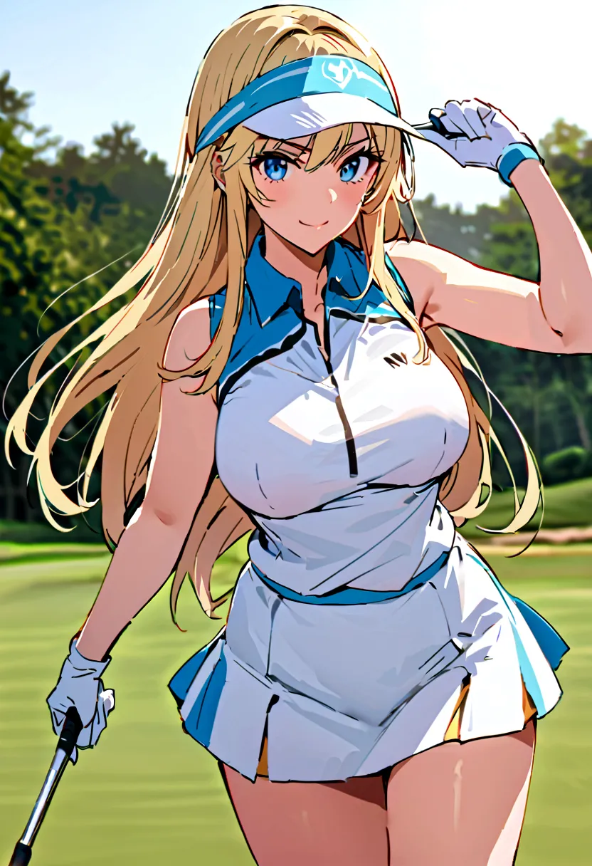 sound　high resolution　8k beauty　woman playing golf　golf course　beautiful woman　blonde　aggressive　winning spirit　namaiki　golf wea...