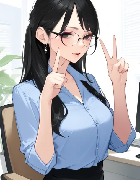 score_9,score_8_up,score_7_up,score_6_up,score_5_up, ,, hd5,ama_mitsuki,1girl,office lady, double v, long hair,black hair,black ...