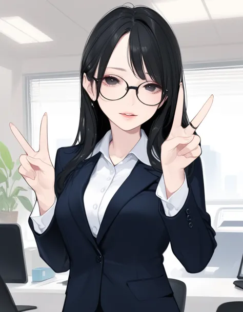 score_9,score_8_up,score_7_up,score_6_up,score_5_up, ,, hd5,ama_mitsuki,1girl,office lady, double v, long hair,black hair,black ...