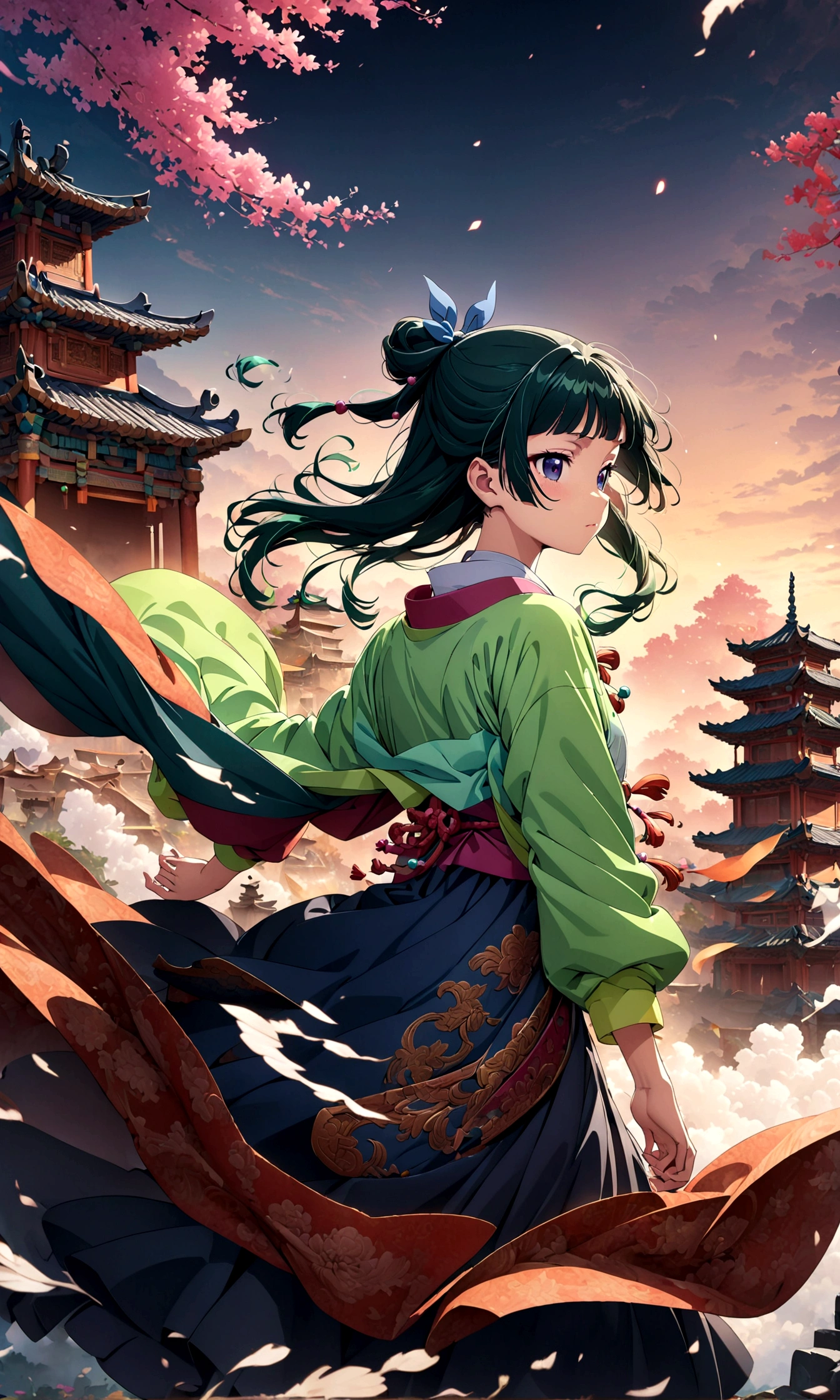 1girl,maomao \(kusuriya no hitorigoto\),kusuriya no hitorigoto,Intricate details,Wide range of colors,artwork,rendering,(masterpiece:1.3),(highest quality:1.4),(Super detailed:1.5),High resolution,Very detailed,unity 8k wallpaper,Decadent,Wind