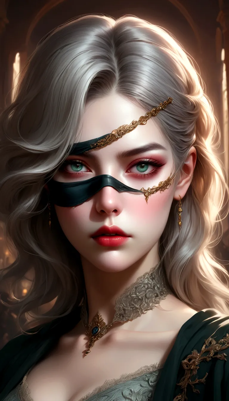 A woman with an eye patch, beautiful detailed eyes, beautiful detailed lips, extremely detailed face, longeyelashes, elegant exp...