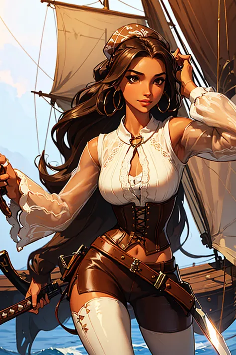 (masterpiece), best quality, expressive eyes, perfect face, (pirate ship background), (standing), (smirk), (closeup view), (1gir...