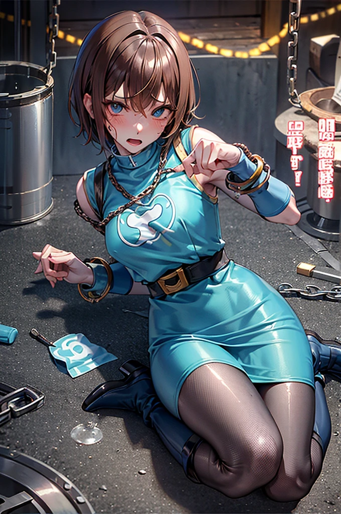 Hurricane Blue、Hurricane Jar、Brown Hair、short hair、((pantyhose))、Picture below、Medium Chest、prison、((Round 1))、((Chains on both hands))、Kneel、boots、Embarrassed expression,, blush, wariza, Spread your legs,orgasm,blush, Sweat,White panties、Squat、Look at this、skirt、、Attacked by tentacles、Tentacles wrap around my legs、Tentacles in the crotch、Captured by tentacles、cry、shout、Ecstasy face、skirtの中の触手、Do not run away、Lying down、Torn clothes、skirtの下からスパッツが見えます、Spread your legs、Disheveled clothing、skirtをめくった、