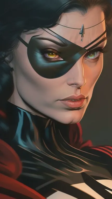 woman, heroic, eye patch, heroic outfit, comic art style, detailed facial features, beautiful detailed eyes, beautiful detailed ...