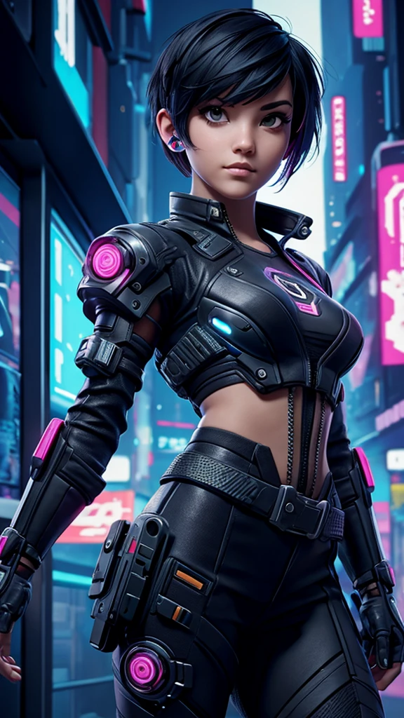 fille aux cheveux courts, style cyberpunk