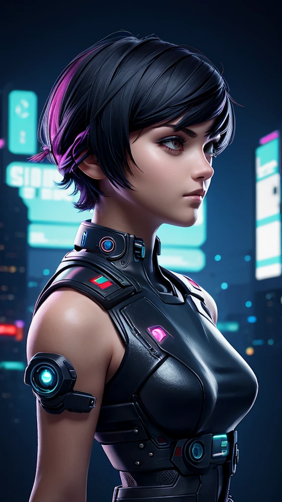 fille aux cheveux courts, style cyberpunk