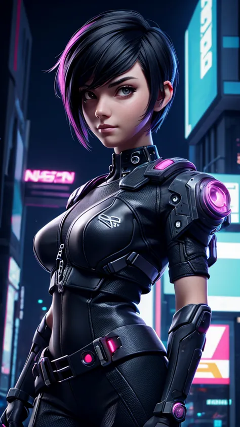girl with short hair, cyberpunk style