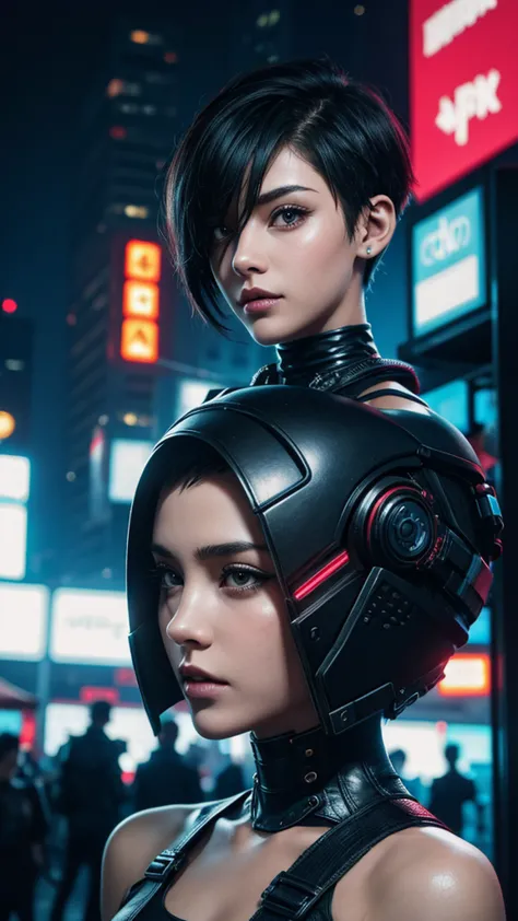 girl with short hair, cyberpunk style, best quality