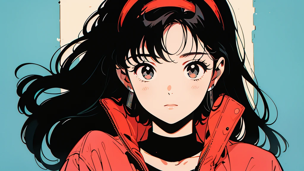 A picture of a girl in anime style holding a cassette tape. The girl has big eyes, black hair, and wears a red hairband. The cassette tape is red and she holds it up in front of her face. The background is simple and the main focus is on the girl and the cassette tape.