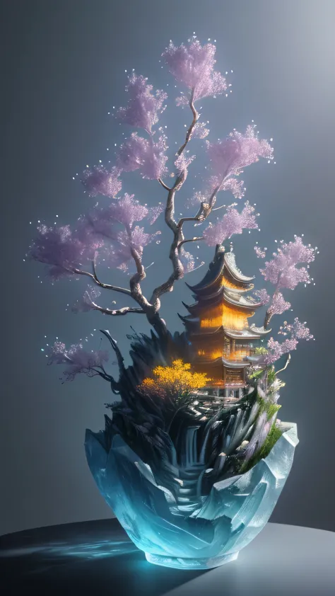 best quality, realistic, photorealistic,  ultra detailed, "Mountain of Flower and Fruit+Fairy+Chinese Architecture" highly detai...