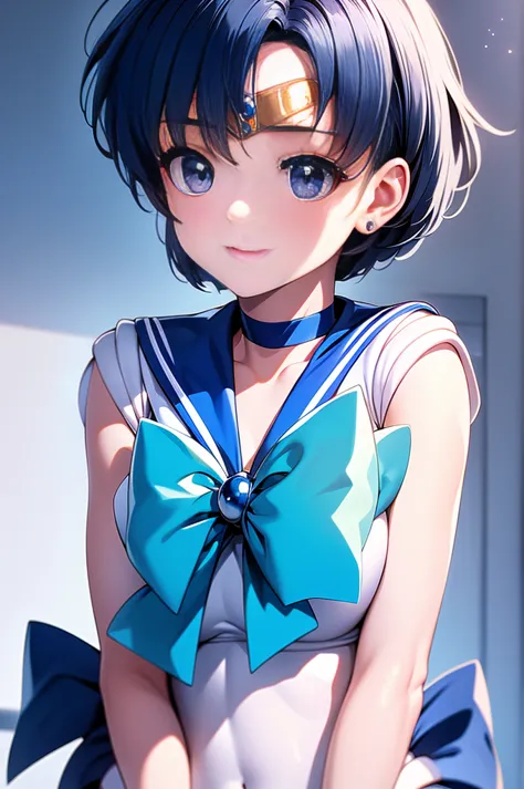 beauty、Very cute face、Outstanding proportions、Best image quality、masterpiece、8k、Soft look、Upper body only、(Sailor Mercury、Every ...