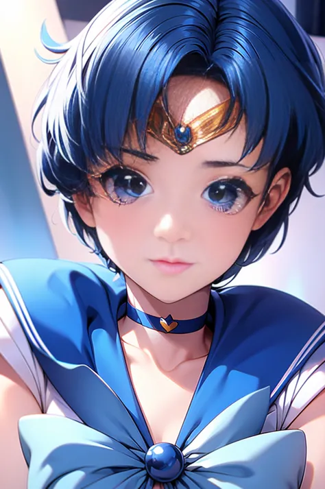 beauty、Very cute face、Outstanding proportions、Best image quality、masterpiece、8k、Soft look、Upper body only、(Sailor Mercury、Every ...