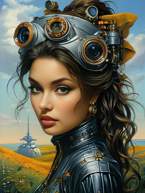 an ultra hot gorgeous european woman.age 23. cyberpunk.masterpiece,best quality,indoor,illustration,oil painting,style of michae...