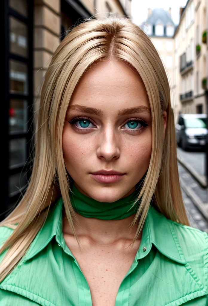 mujer rubia, ojos verdes, 25 años, foto en la calle