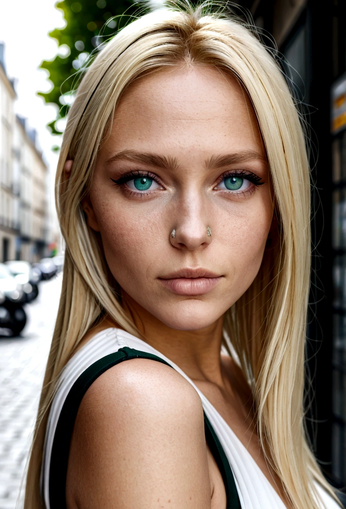 mujer rubia, ojos verdes, 25 años, foto en la calle