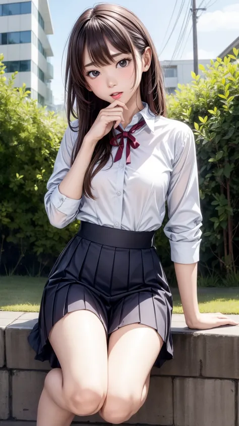 8k quality、high resolution、realistic skin texture、high resolutionの瞳、a woman with a mature appearance、japanese summer high school...