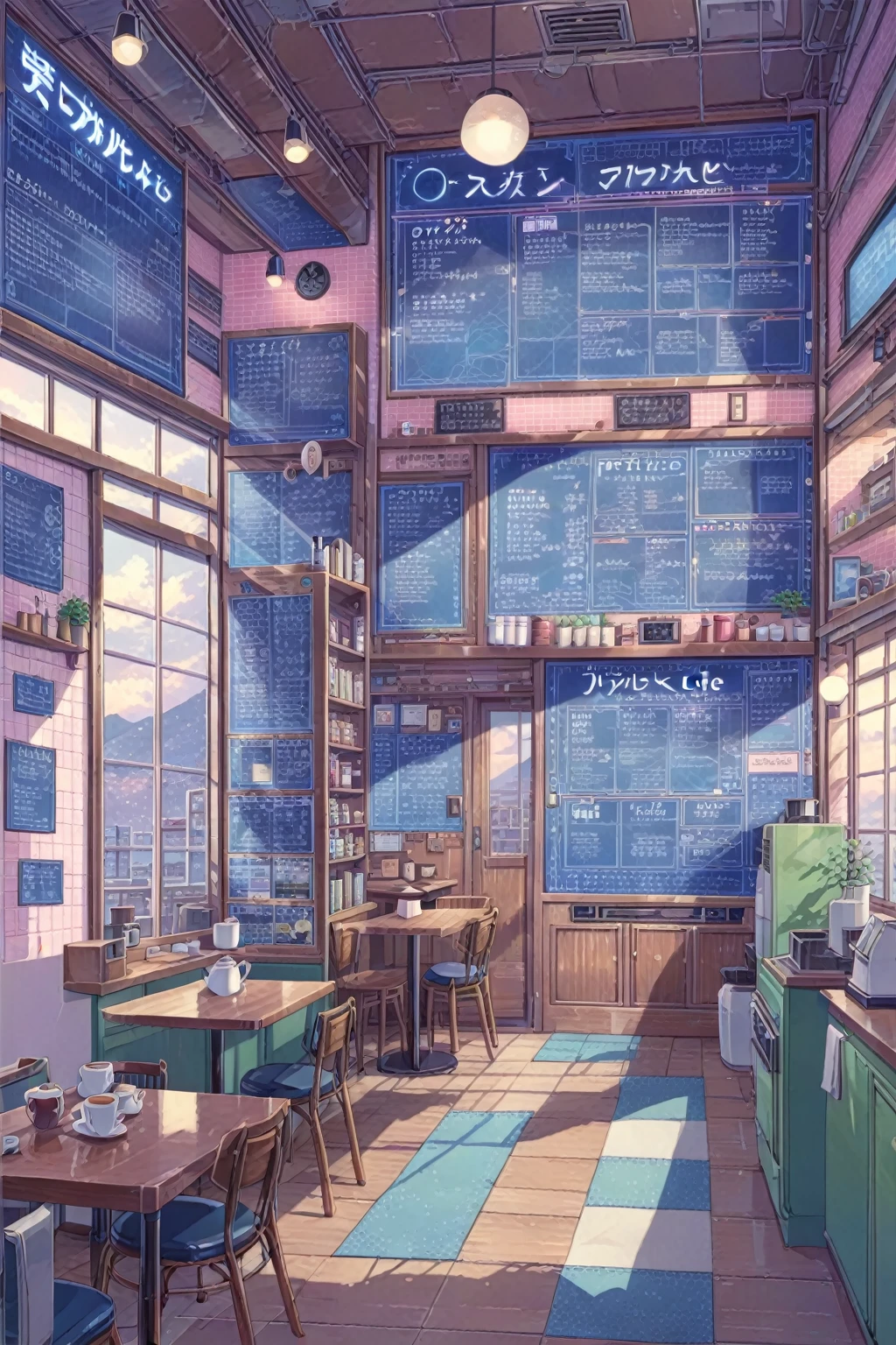 ON PARCHMENT,INK ILLUSTRATION, ((anime:1.4,illustration)),(masterpiece, top quality, best quality),(ultra-detailed, absolutely resolution),((16k, high res)), (((A detailed blueprint of the section of Lofi cafe, a fairytale-style cafe, detailed labeling text, grid lines,)) ((cozy lofi illustration:1.4)), ((anime:1.4, illustration)),(masterpiece, top quality, best quality),(ultra-detailed, absolutely resolution),((16k, high res)) BREAK {lofi art, style of Laurie Greasley, style of Makoto Shinkai, anime aesthetic},