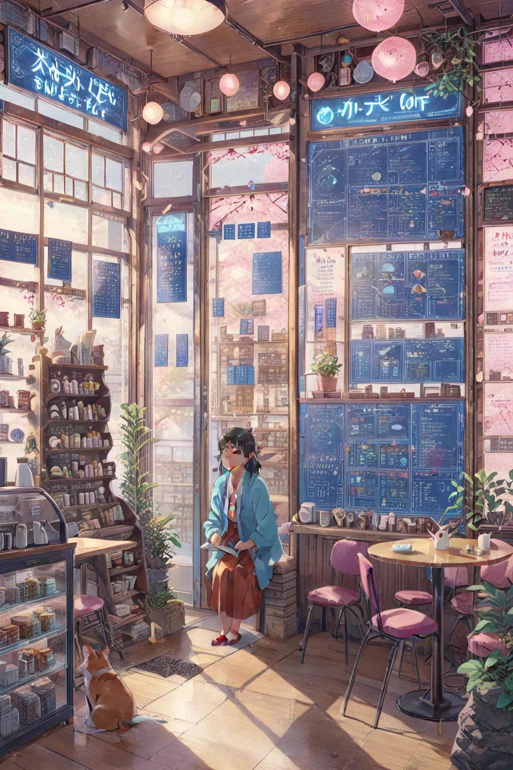 ON PARCHMENT,INK ILLUSTRATION, ((anime:1.4,illustration)),(masterpiece, top quality, best quality),(ultra-detailed, absolutely resolution),((16k, high res)), (((A detailed blueprint of the section of Lofi cafe, a fairytale-style cafe, detailed labeling text, grid lines,)) ((cozy lofi illustration:1.4)), ((anime:1.4, illustration)),(masterpiece, top quality, best quality),(ultra-detailed, absolutely resolution),((16k, high res)) BREAK {lofi art, style of Laurie Greasley, style of Makoto Shinkai, anime aesthetic},