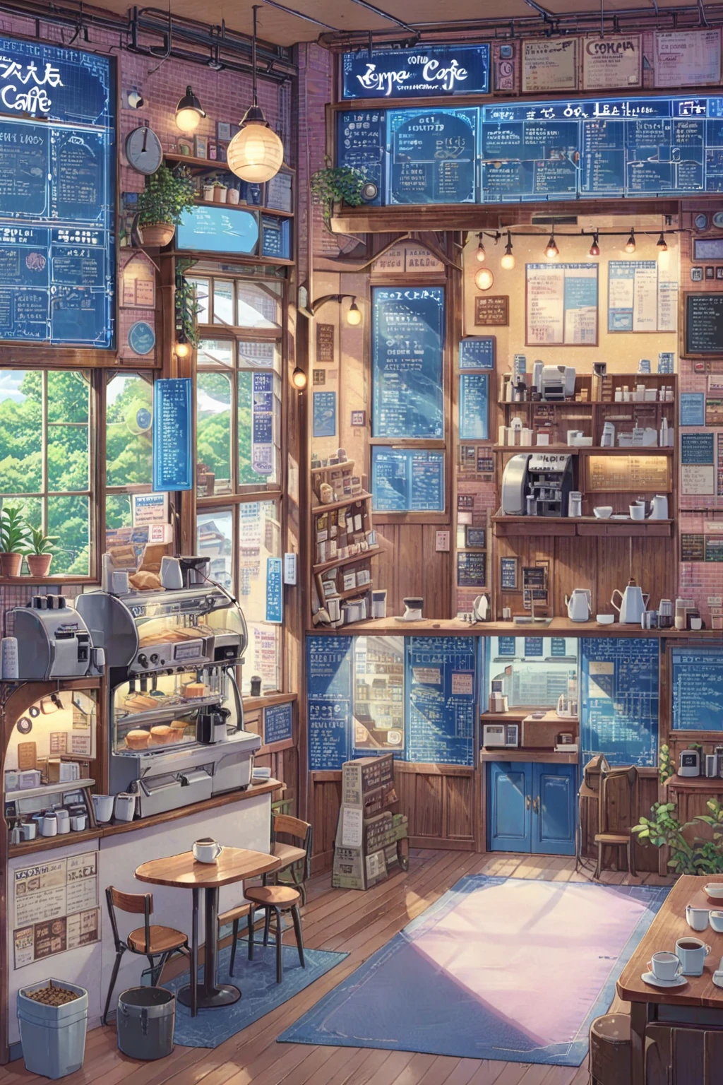 ON PARCHMENT,INK ILLUSTRATION, ((anime:1.4,illustration)),(masterpiece, top quality, best quality),(ultra-detailed, absolutely resolution),((16k, high res)), (((A detailed blueprint of the section of Lofi cafe, a fairytale-style cafe, detailed labeling text, grid lines,)) ((cozy lofi illustration:1.4)), ((anime:1.4, illustration)),(masterpiece, top quality, best quality),(ultra-detailed, absolutely resolution),((16k, high res)) BREAK {lofi art, style of Laurie Greasley, style of Makoto Shinkai, anime aesthetic},