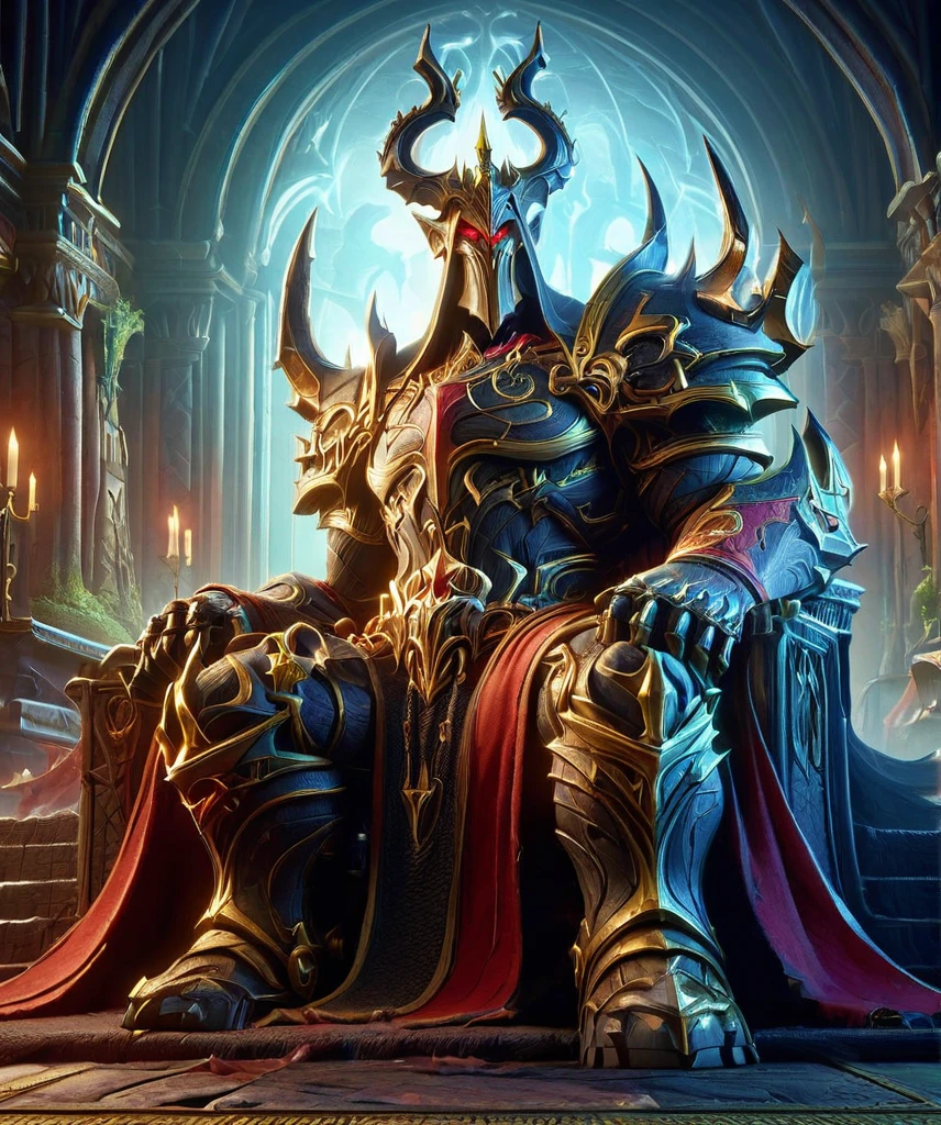 best quality,masterpiece,A very powerful demon king,hulking abomination,3d,art by pixar,cartoon,crown,Sitting on the throne,Red gold crown