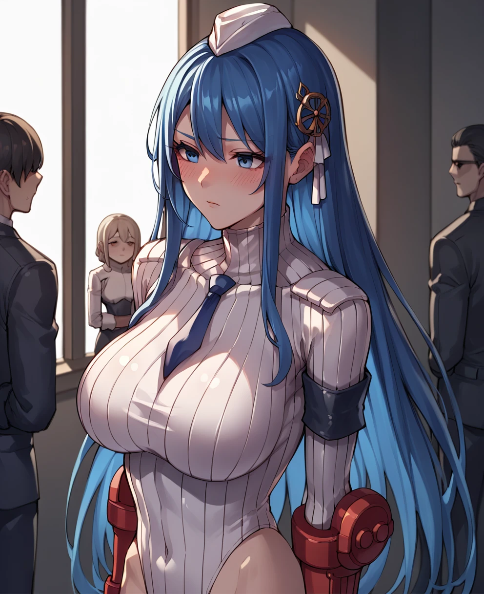 score_9,score_8_superior,score_7_superior,score_6_superior,score_5_superior,sauce_anime,One girl,Looking_in_Audience,Long Hair,hair ornaments,blue eyes,一人in,Large Breasts,Blue Hair,Yuki_formal,blush,No correction,Doll Suit