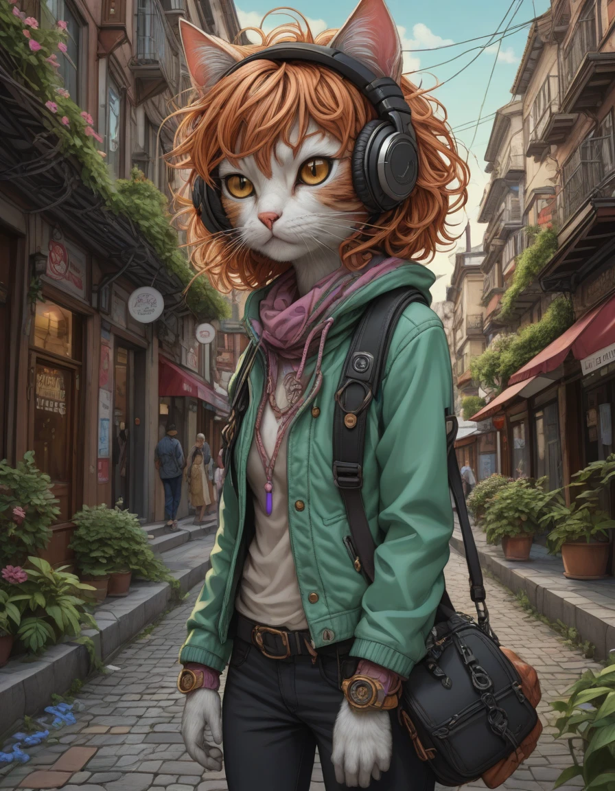 猫 海马 fursona 戴着耳机, 患有自闭症的双性恋平面设计师和音乐家, 有吸引力的雌雄同体人形生物, 高度连贯的细节角色设计, 怪异核心 虚空朋克 数字艺术 by artgerm, 吉田明彦, 路易斯·韦恩, WLOP, 诺亚布拉德利, 呋喃亲和力, CG社会, 在 Cinema 4D 中渲染, artstation 上的热门, deviantart 上的热门趋势, 乡村小路, 蜿蜒小路, 风景优美的车道, 平静的, 