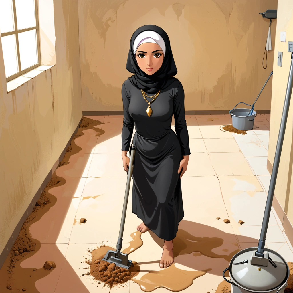 Femme arabe laide en noir droit petit hijab court bras nu épaule nue seins  netto - SeaArt AI